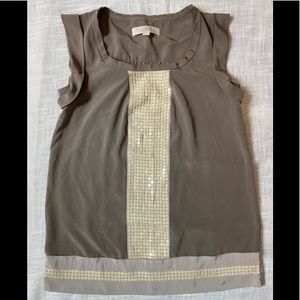 Ann Taylor Loft XS Olive Blouse w/ Sequin Detail